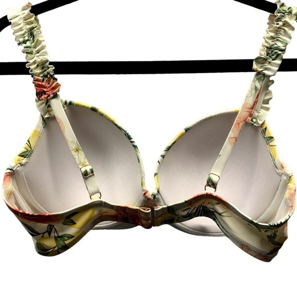 Shade & Shore Bikini Top 38D Hawaiian Tropical Lemon Print Underwire Pushup - Picture 2 of 10